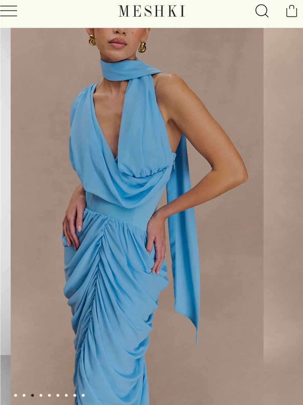 Meshki Sky-Blue Draped Halter Maxi Gown - Picture 2 of 5